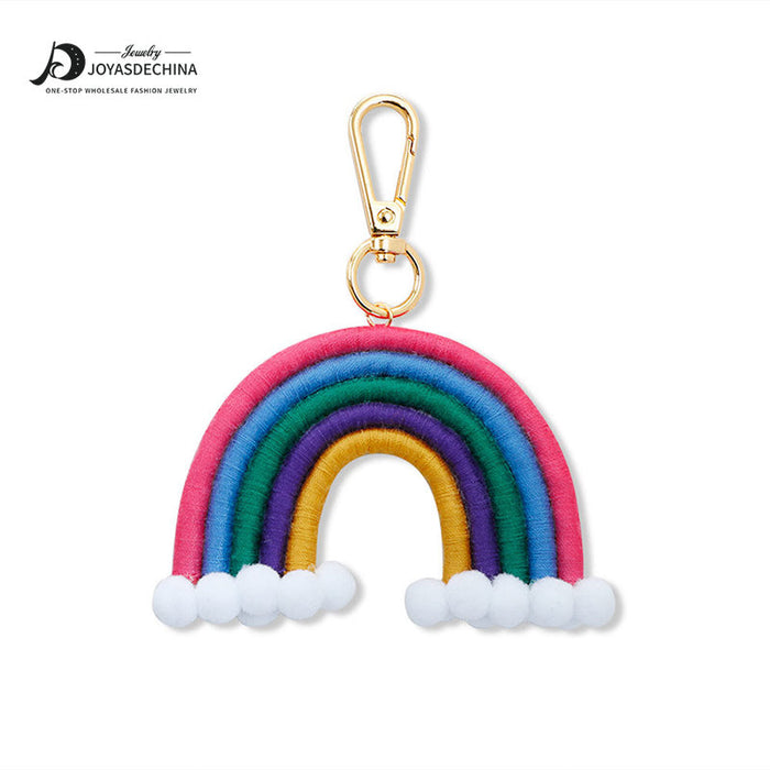 Wholesale Alloy Cotton Thread Hair Ball Rainbow Woven Keychain JDC-KC-JM009