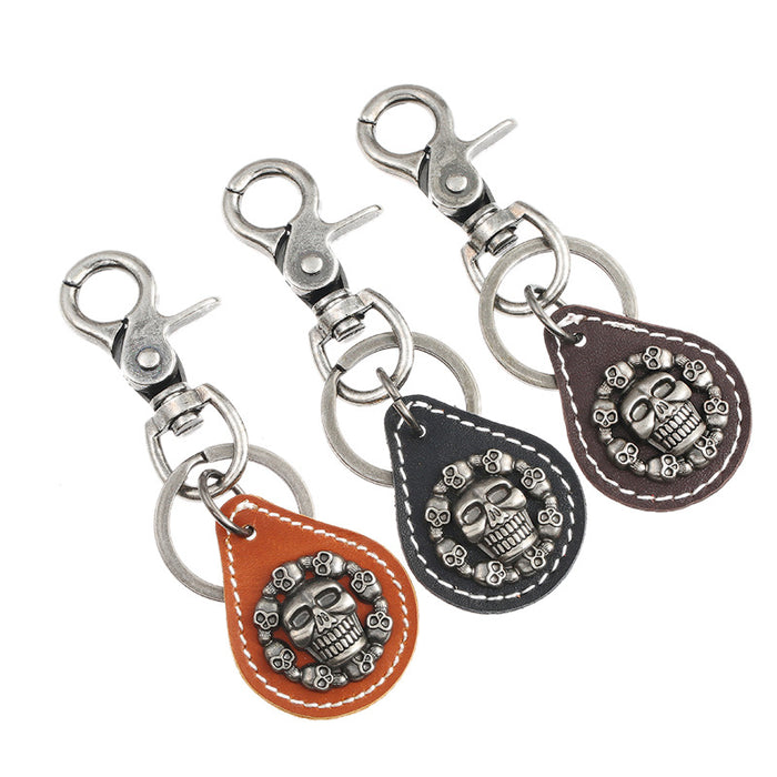 Wholesale Keychains For Backpacks Vintage Men's Alloy Skull Leather Keychain JDC-KC-PK015