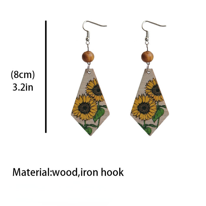 Wholesale Earrings Wooden Boho Flower Earrings 2pcs JDC-ES-Heyi033