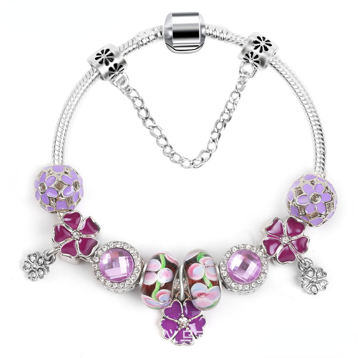 Wholesale diy women beaded purple four leaf clover pendant bracelet (F) JDC-BT-QinC002