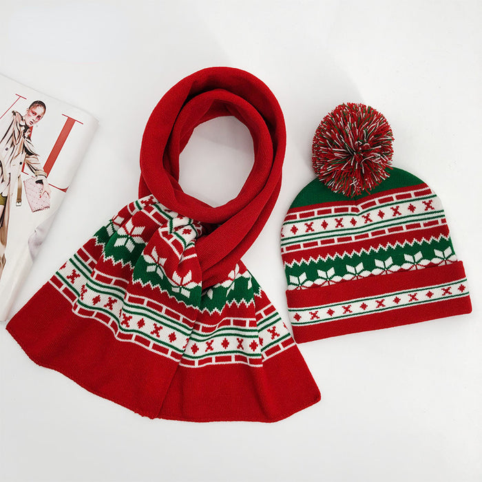 Wholesale Hat Acrylic Christmas Children's Drop Ball Flanging Scarf Set MOQ≥2 JDC-FH-Linjia001