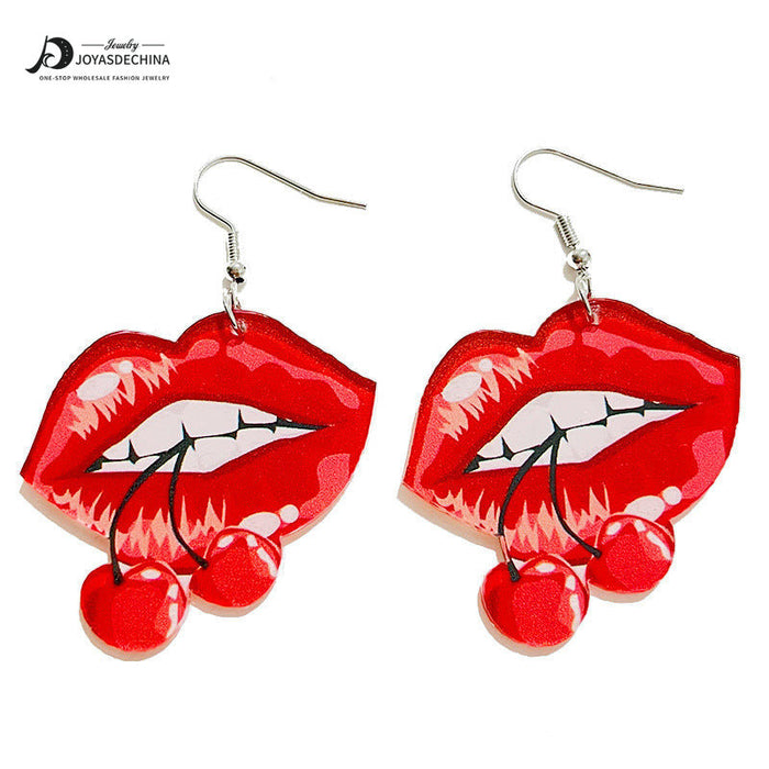 Wholesale Earrings Acrylic Fun Lips Red Wine Bottle High Heels 2 Pairs JDC-ES-HeYi086