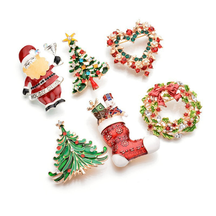 Wholesale Brooch Metal Christmas Wreath Santa Shoes JDC-BC-MDD003