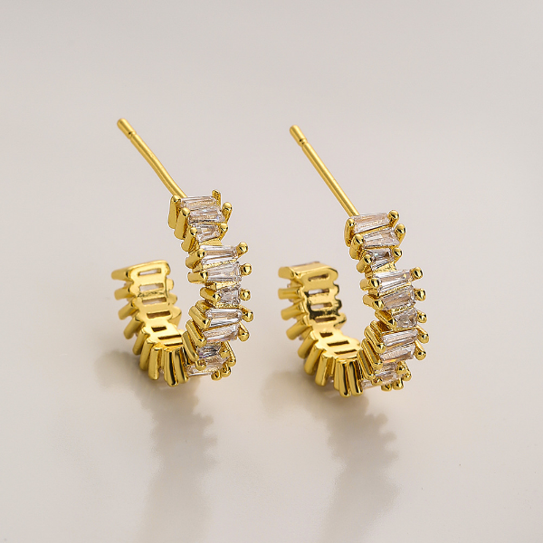 Light Luxury Copper Gold Plated Zircon C Earrings MIN QTY2 JDC-ES-J002