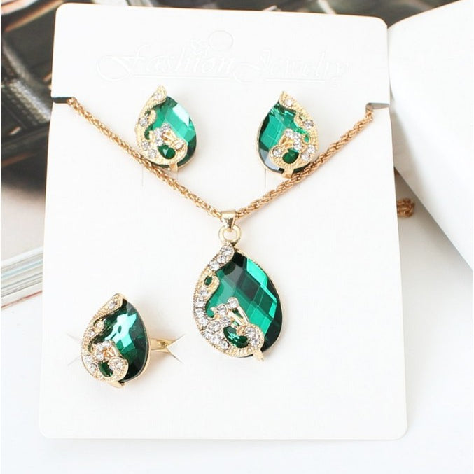 Wholesale Creative Series Peacock Exquisite Crystal Exquisite Three Piece Necklace Set JDC-NE-HuaiL002