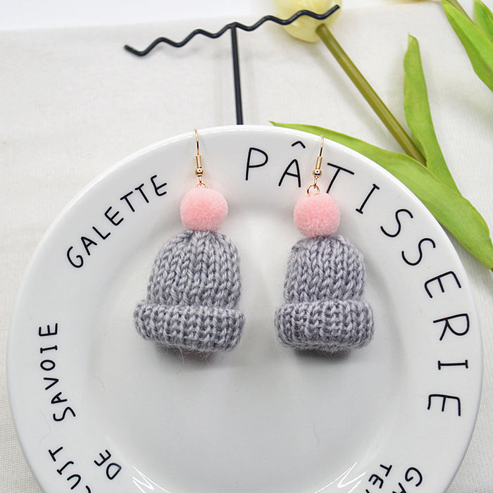 Wholesale Earrings Wool Simulation Cute Knitted Hat Earrings JDC-ES-Xienuo033
