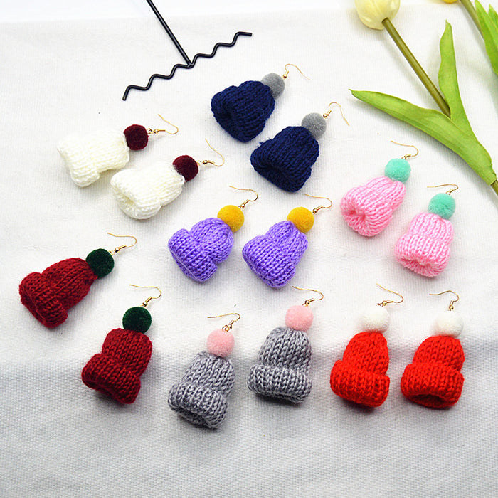Wholesale Earrings Wool Simulation Cute Knitted Hat Earrings JDC-ES-Xienuo033