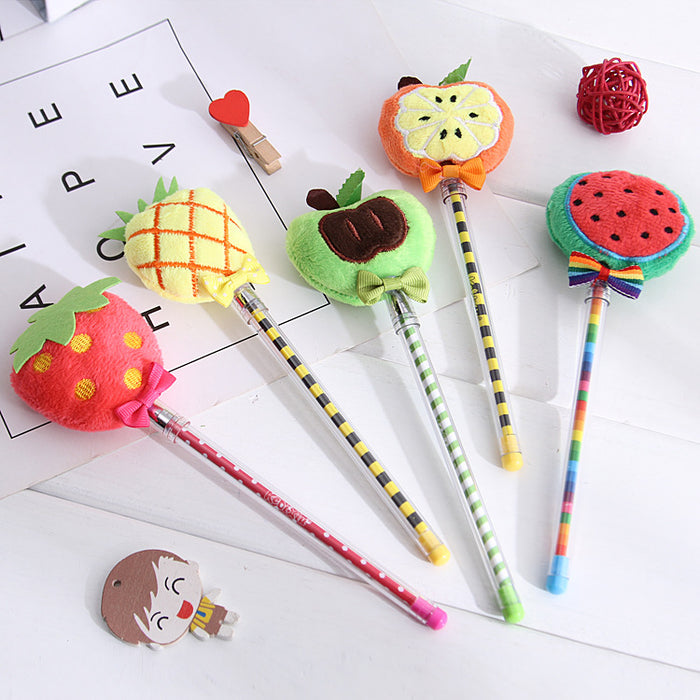 Wholesale Ballpoint Pen Plastic Creative Plush Fruit Gel Pens JDC-BP-CaiW003