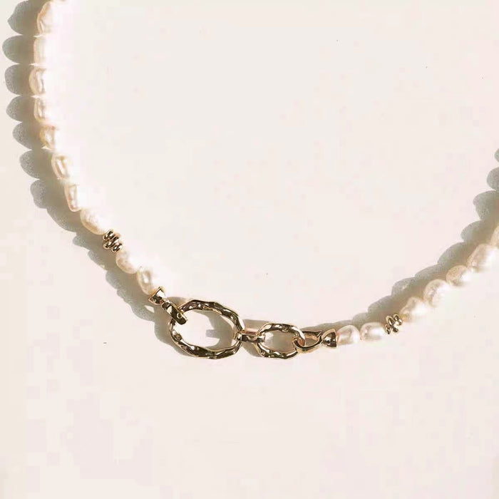 Custom-made irregular baroque locking clasp with diamond vintage pearl necklace JDC-YZ01