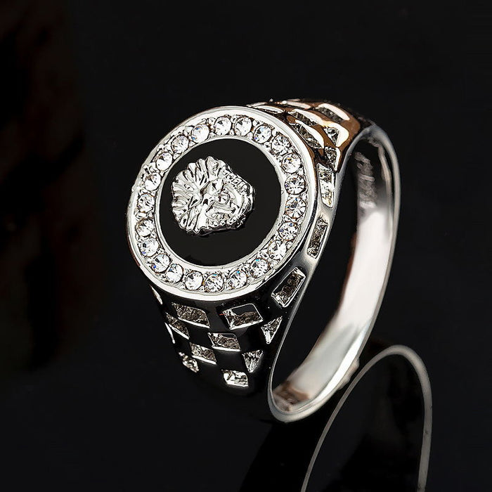 Cabeza para hombres al por mayor incrustación diamante hueco de goteo Índice de cabezal de león circular anillo de dedo moq≥2 jdc-rs-shakai001