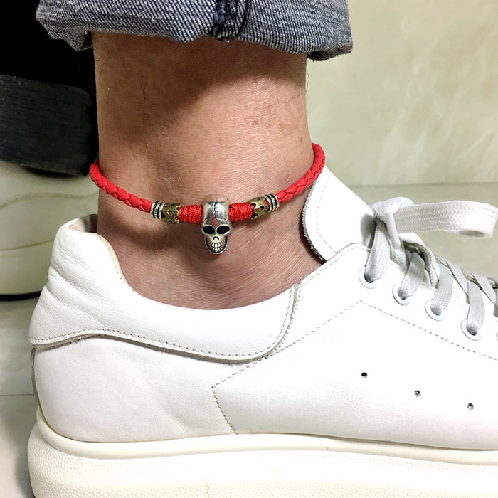 Wholesale red rope skull anklet handmade alloy JDC-AS-PSW002