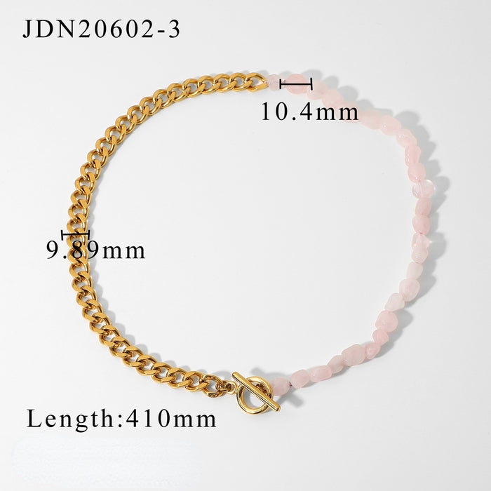 Collar de cuentas de piedra natural de acero inoxidable de oro de 18k al por mayor JDC-Ne-JD400