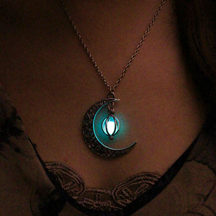 Wholesale Necklaces Alloy Ghostly Hollow Moon Love Birdcage Luminous Beads MOQ≥2 JDC-NE-Lingda001