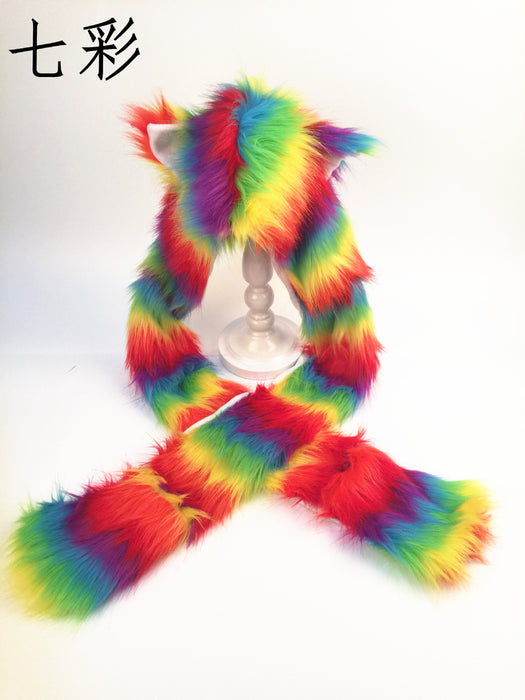 Wholesale Hat Acrylic Faux Fur Hat Color Unicorn Scarf Gloves All in One MOQ≥2 JDC-FH-LHYN002