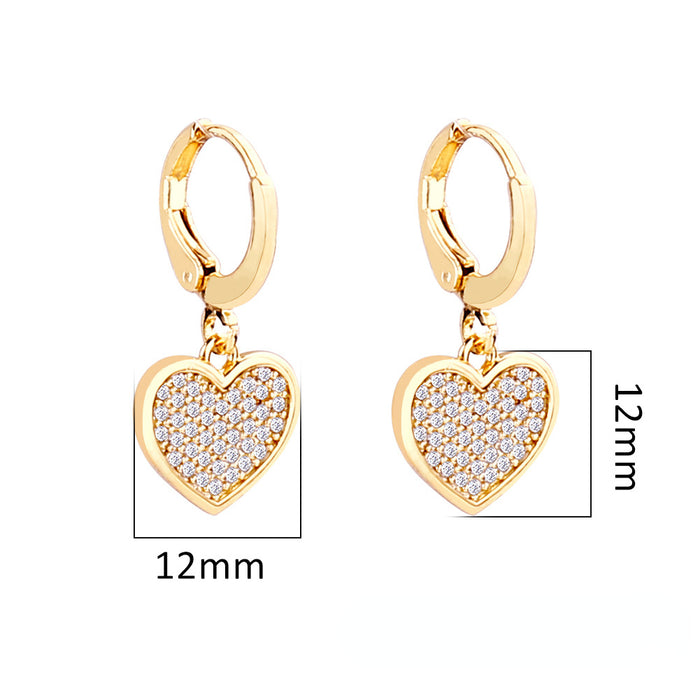 Wholesale Stainless Steel Full Diamond Copper Plated Real Gold Heart Earrings MOQ≥2 JDC-ES-Zhongn012
