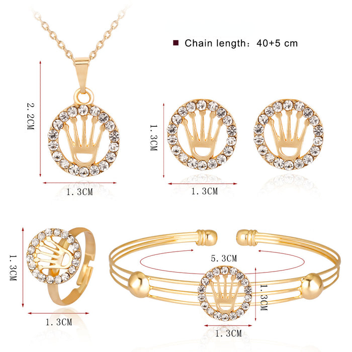 Collar de pendientes de corona de corona de diamantes de aleación al por mayor Jet JDC-ES-GSDB057
