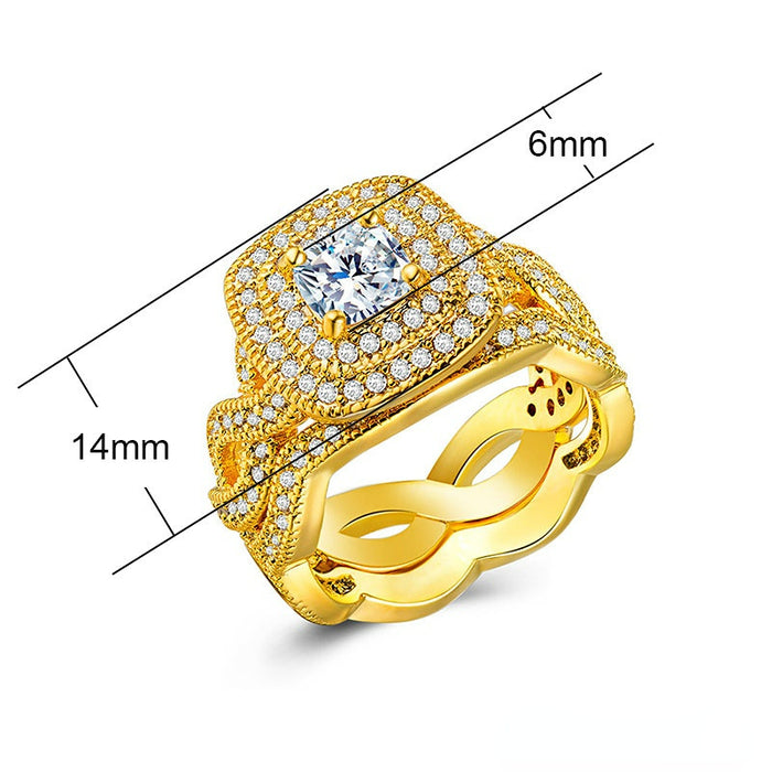 Wholesale Zircon Copper Silver Plated Gold Plated Couple Ring MOQ≥2 JDC-RS-CaoS040