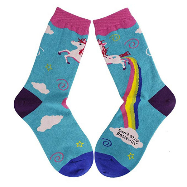Calcetines al por mayor Unicorn Rainbow Impreso de otoño de invierno Socks JDC-SK-DFF015