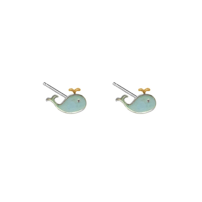 Wholesale Earrings Silver Ceramic Water Jet Whale Stud Earrings JDC-ES-Congz034