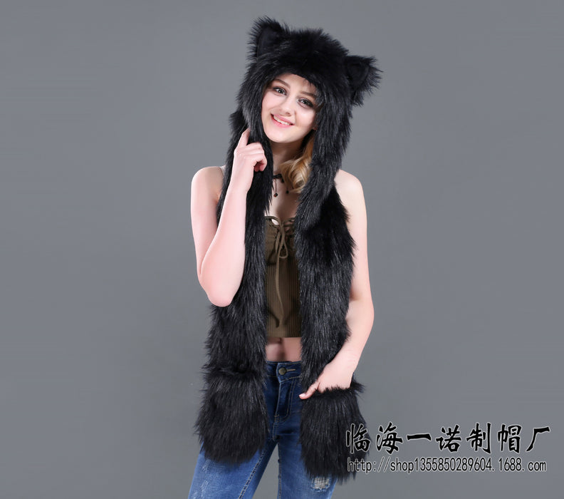 Wholesale Hat Acrylic Faux Fur Hat Cartoon Animal Scarf Gloves All in One MOQ≥2 JDC-FH-LHYN001