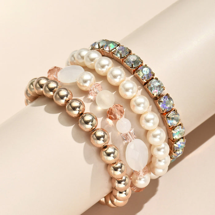 Wholesale Bracelet Plastic Alloy Imitation Pearl Set of Five Rhinestone Beads JDC-BT-YeB001
