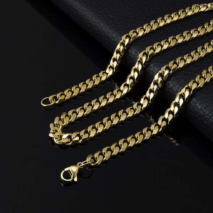 Wholesale Necklaces Stainless Steel Six Sides Grinding Chain Cuban Chain Hip Hop JDC-NE-YueS003