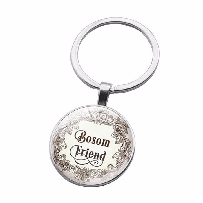 Keychains al por mayor Alloy Glass Sheet Best Friends Friends English Alphabet JDC-KC-HENGX016