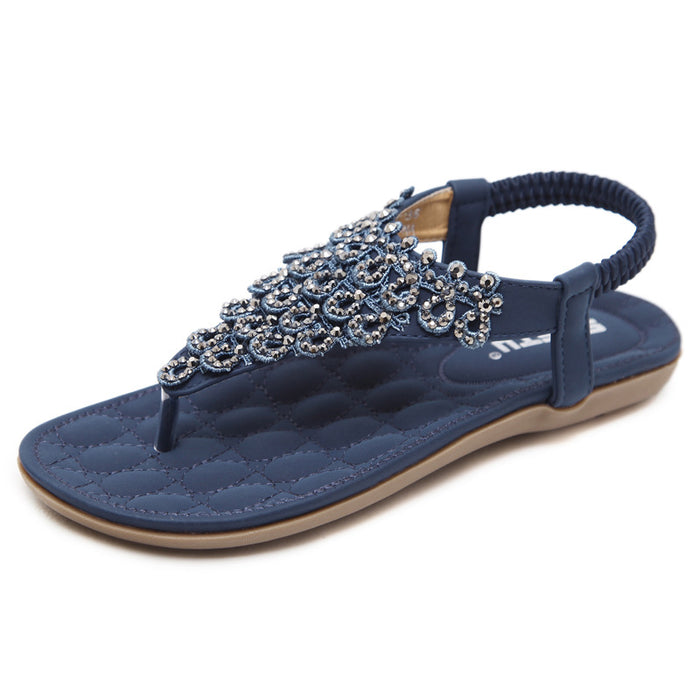Wholesale Summer Sandals Lace Rhinestone Boho Flats JDC-SD-QiangX003