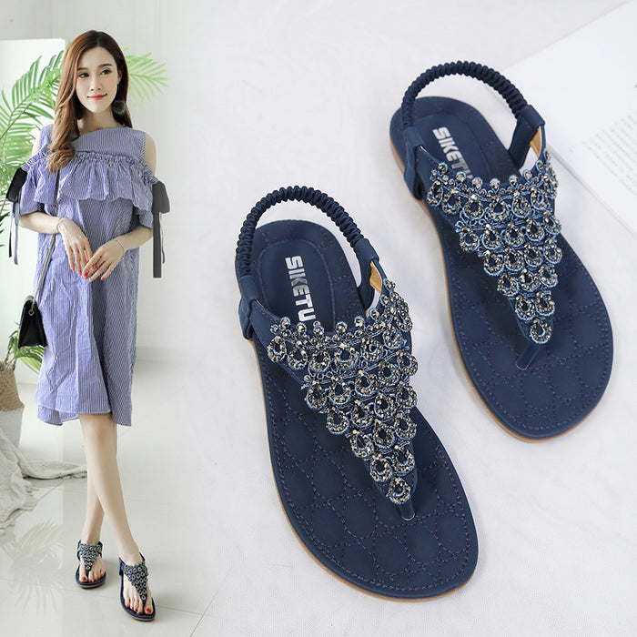 Wholesale Summer Sandals Lace Rhinestone Boho Flats JDC-SD-QiangX003