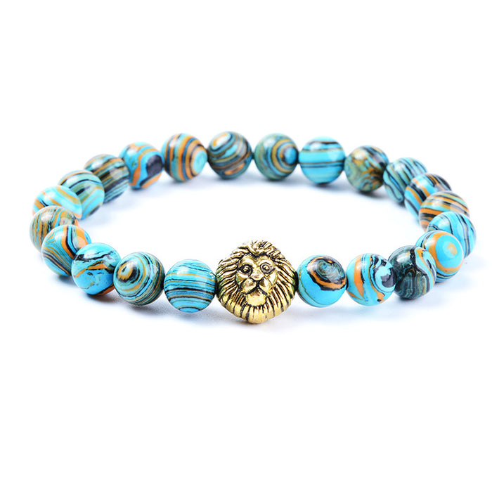 Wholesale Bracelet Stone Alloy Blue Malachite Lion Head Beads JDC-BT-ZM030