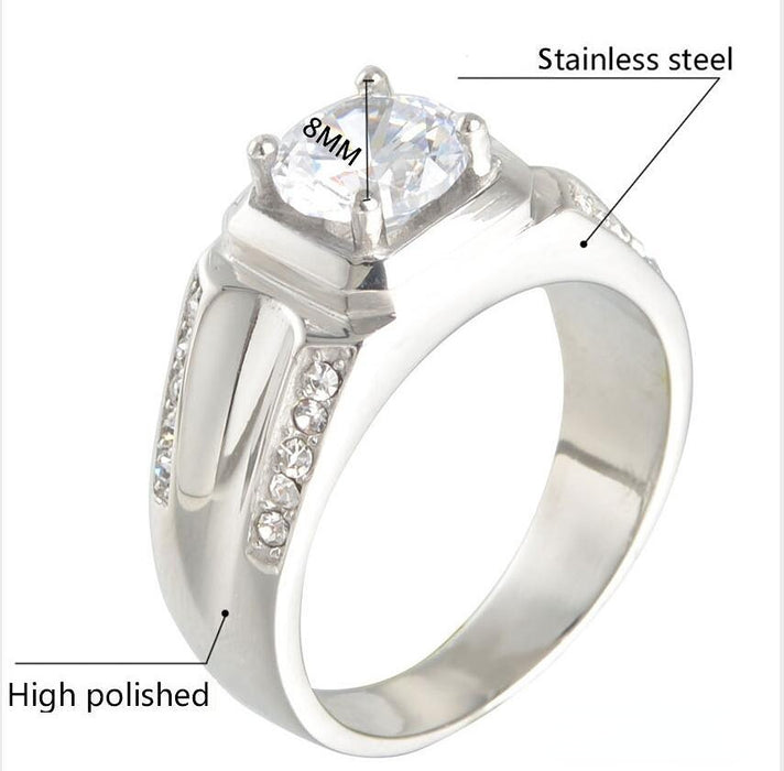 Wholesale Men's Titanium Steel Zircon Diamond Ring JDC-RS-PREMKSLN001