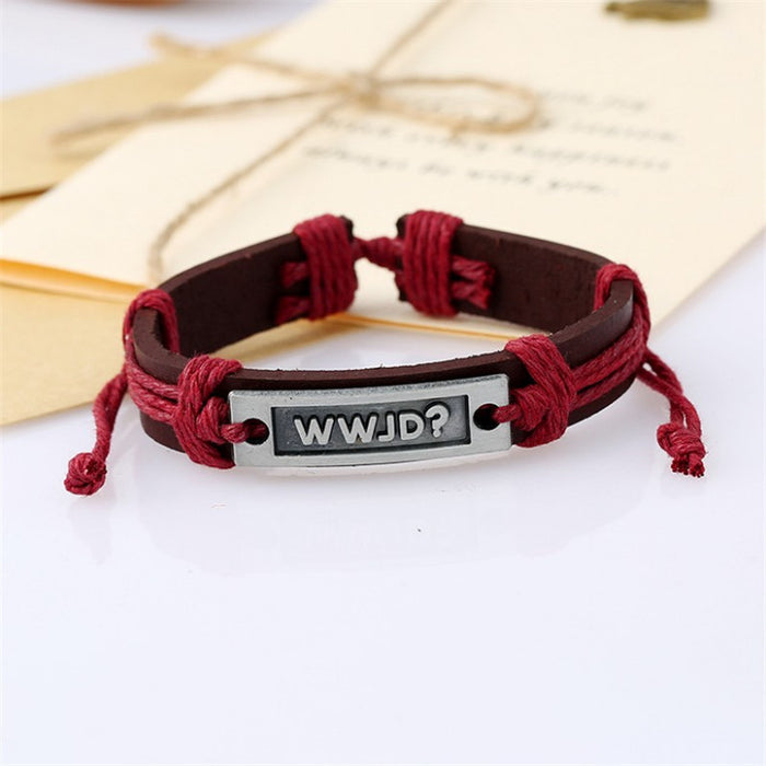 Wholesale Leather Ethnic Bracelet English Letter Leather Bracelet JDC-BT-SaiH011