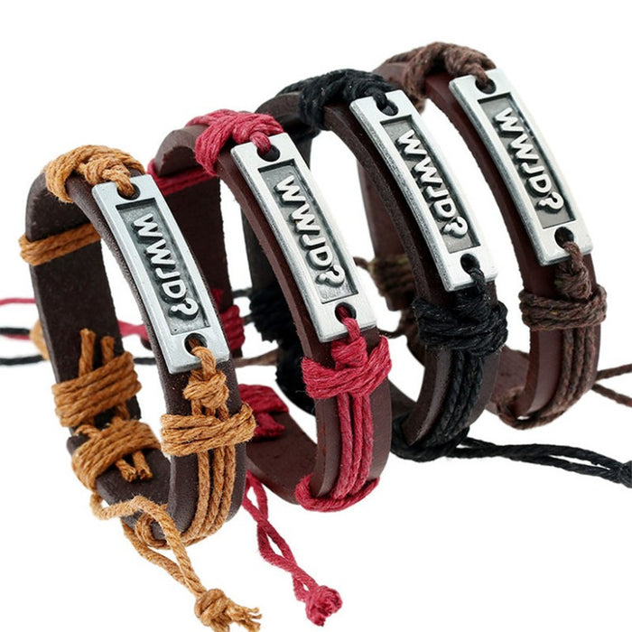 Wholesale cowhide ethnic alphabet leather bracelet WWJD bracelet JDC-BT-SaiH016