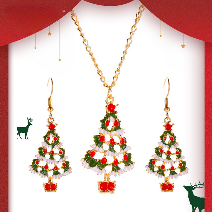 Wholesale Necklace Alloy Ceramic Christmas Color Cartoon Earrings Set JDC-NE-D347