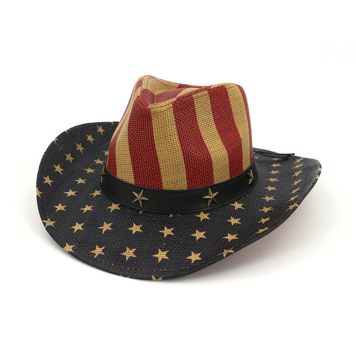 Wholesale American Flag Vintage Western Cowboy Hat Straw Top Hat JDC-FH-MShen002