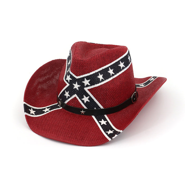 Wholesale American Flag Vintage Western Cowboy Hat Straw Top Hat JDC-FH-MShen002
