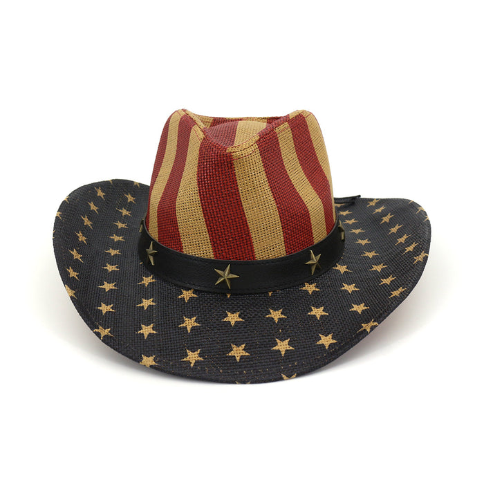 Bandera estadounidense al por mayor Vintage Western Cowboy Hat Straw Top Top Jdc-FH-Mshen002