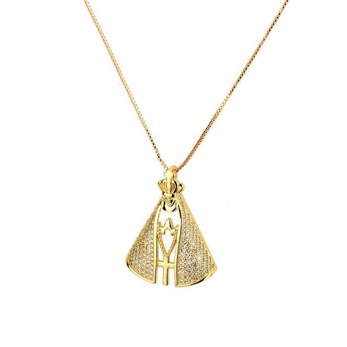 Wholesale Necklace Madonna Pendant Copper Set Zircon Gold Plated Mary Necklace JDC-NE-BaiT001