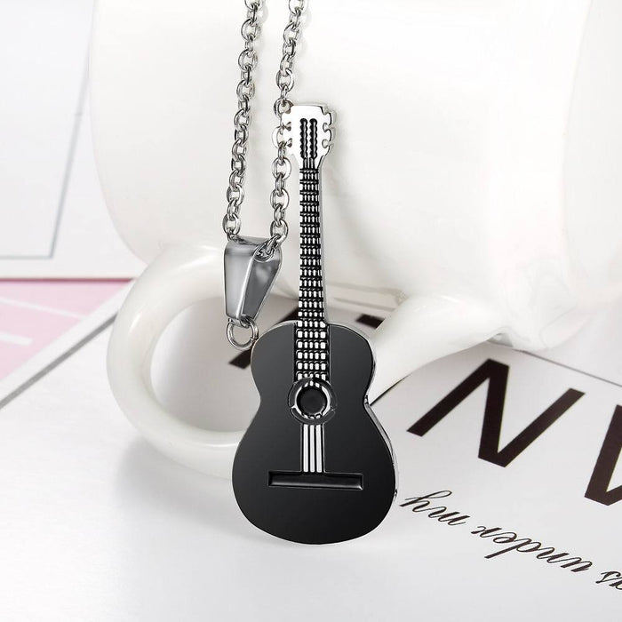 Wholesale creative personality music guitar pendant men and women titanium steel necklace JDC-NE-BM001
