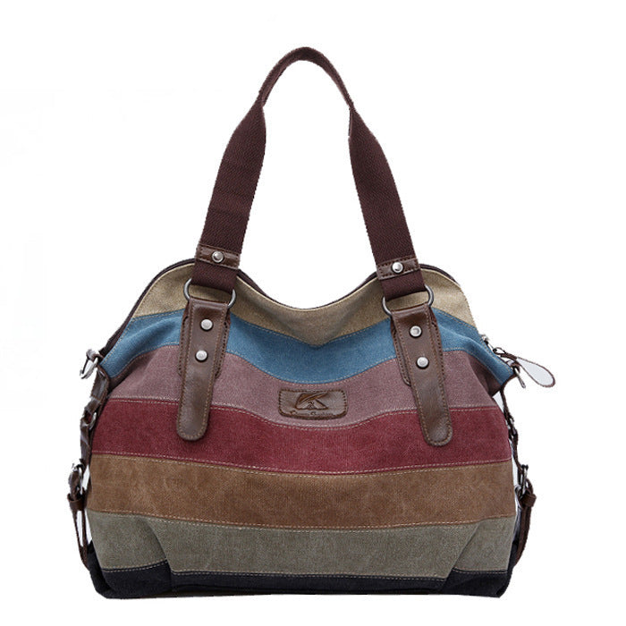 Wholesale Shoulder Bag Canvas Rainbow Striped Diagonal Span JDC-SD-Biling003