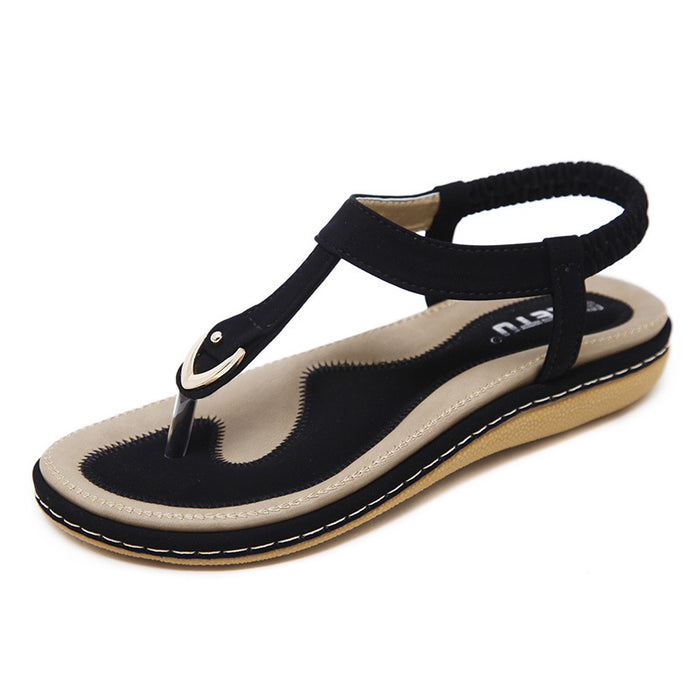 Wholesale Metal Plus Size Buckle Embroidered Thread Flat Sandals JDC-SD-QiangX002