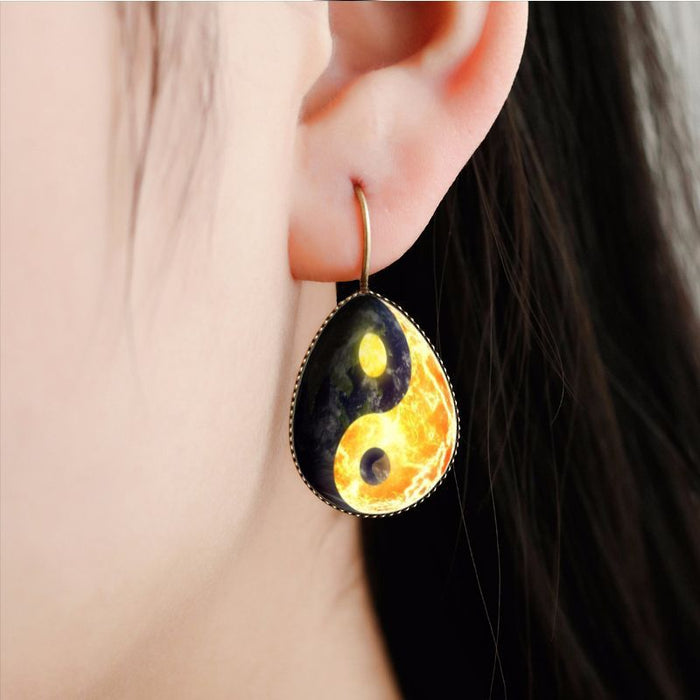 Wholesale gossip yin yang too water drop retro earrings time gem MOQ≥2 JDC-ES-Fangt009