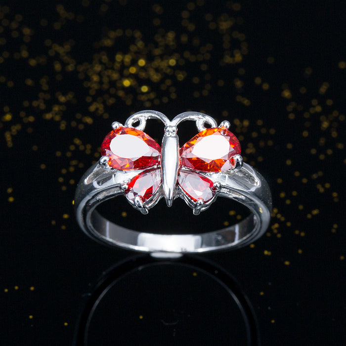 Anillos al por mayor de cobre plateado plateado mariposa de circón jdc-rs-premcaos010