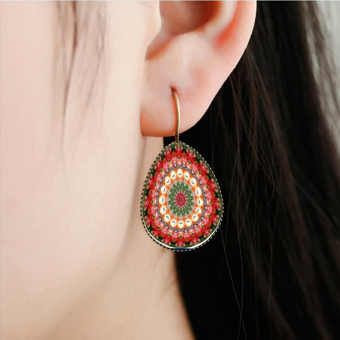 Wholesale Water Drop Mandala Flower Earrings Time Stone French Hook MOQ≥2 JDC-ES-Fangt005