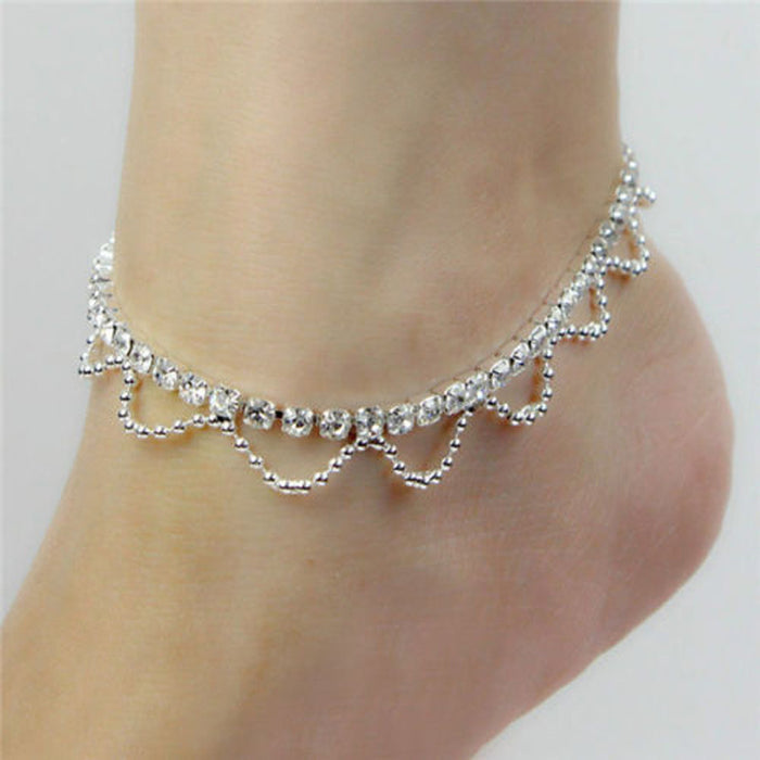 Wholesale Rhinestone Tassel Love Anklet Diamond Bow MOQ≥2 JDC-AS-HongMao002