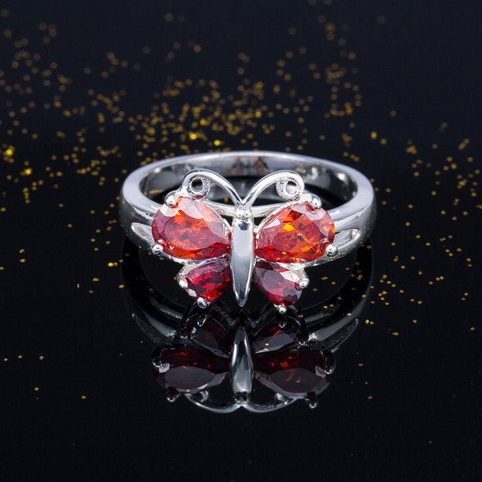 Wholesale Rings Copper Silver Plated Zircon Butterfly JDC-RS-PREMCaoS010