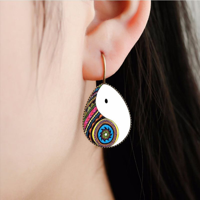 Wholesale gossip yin yang too water drop retro earrings time gem MOQ≥2 JDC-ES-Fangt009