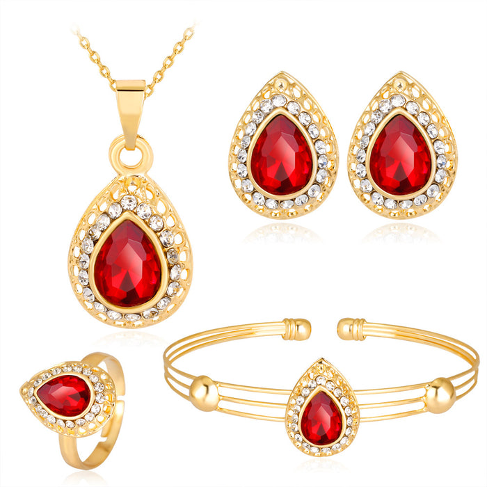 Wholesale Exquisite Alloy Multicolor Water Drop Necklace Earrings Jewelry Four Piece Set JDC-NE-GSDB014
