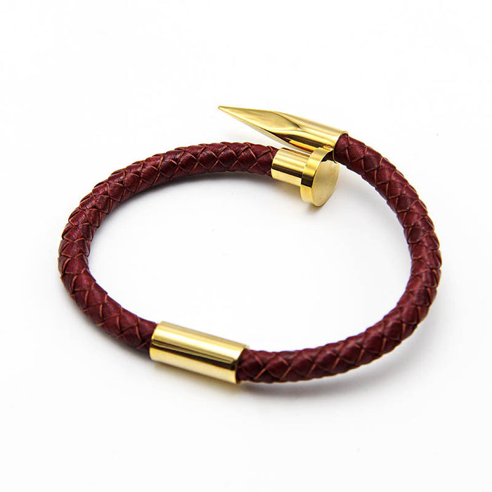 Wholesale Nail Bracelets Titanium Steel Jewelry Leather Accessories Mens Leather Bracelet JDC-BT-ZiGe006
