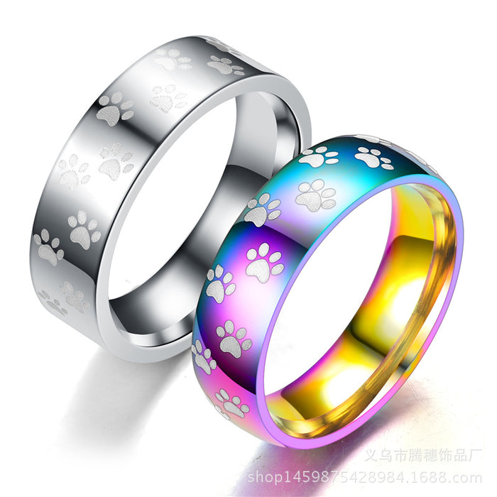 Wholesale Rings Stainless Steel Colorful Light Rainbow Paw Print JDC-RS-TS108